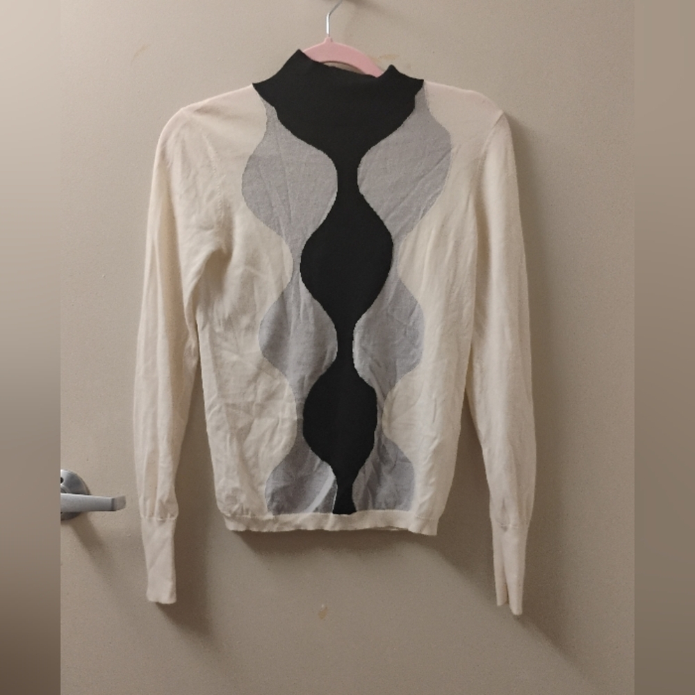 Marimekko X Uniqlo Wool Blend Mock Neck Geometric Pattern Sweater Sz S